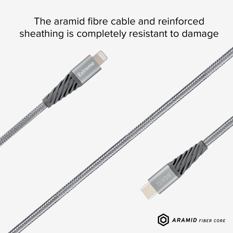 Ultra-durable aramid fibre USB-C - Lightning cable