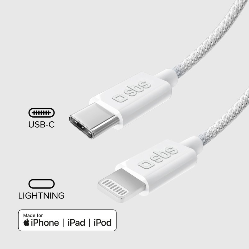 USB-C - Fabric Lightning cable with cable clip, 1.5 m