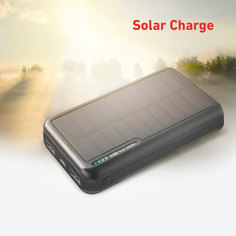 Batterie Externe Solaire Compacte - 10000mAh, 3xUSB-A - Noir