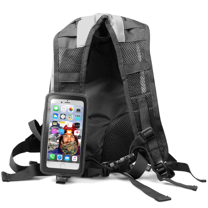 Sports backpack with universal touchscreen case for smartphone up to 5,5\"