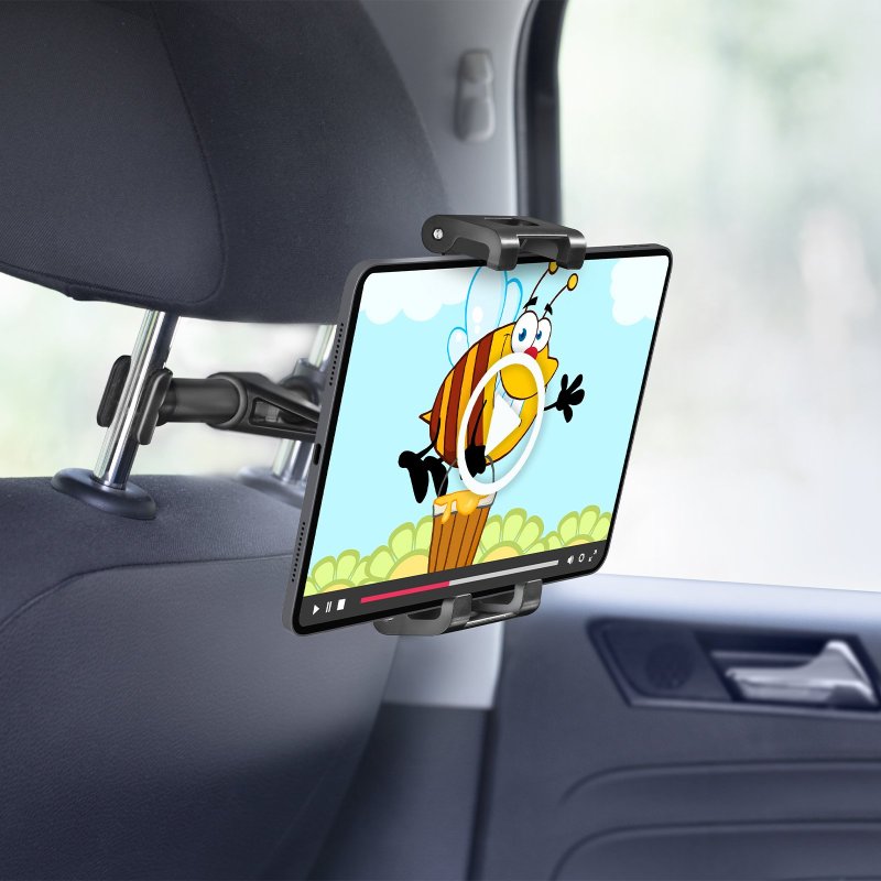 Headrest mount for smartphones and tablets up to 12.9\"