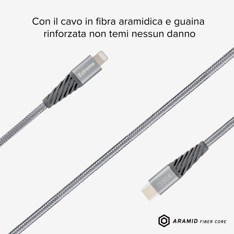 Ultra-durable aramid fibre USB-C - Lightning cable