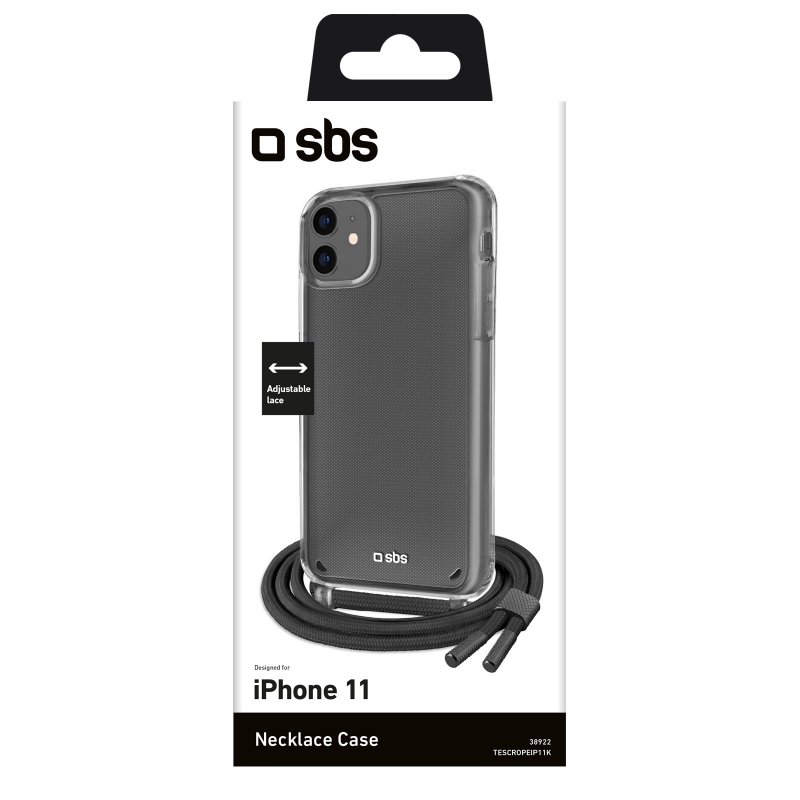 Transparent cover with coloured neck strap for iPhone 11