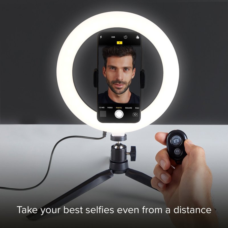 Anneau lumineux multicolore pour selfie 26 cm - Trépied, support