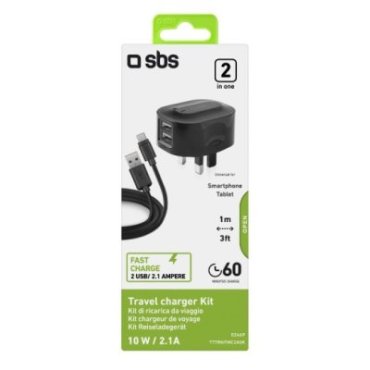 SBS - Double USB / USB-C Chargeur Quick Charge 3 10W 2.1A - Noir 1