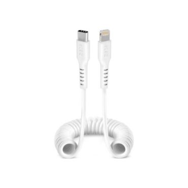 Coiled data and charging cable with USB-C/Lightning connectors