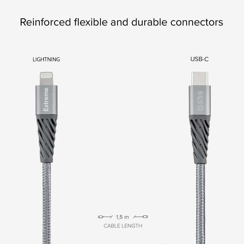 Ultra-durable aramid fibre USB-C - Lightning cable