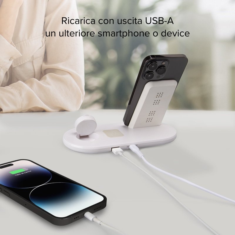 QI wireless charger with stand for smartphones, earphones and Apple Watches