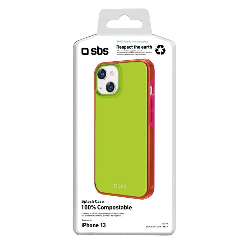 Compostable cover with transparent colored finish for iPhone 14/13